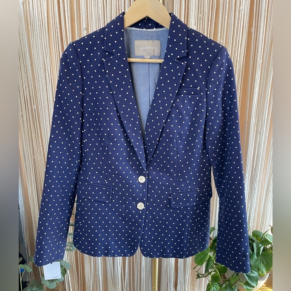 Vintage Banana Republic Navy Polka Dot Blazer blue with white polka dots